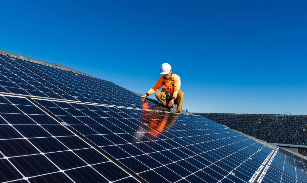 Rooftop Solar Installation Worker